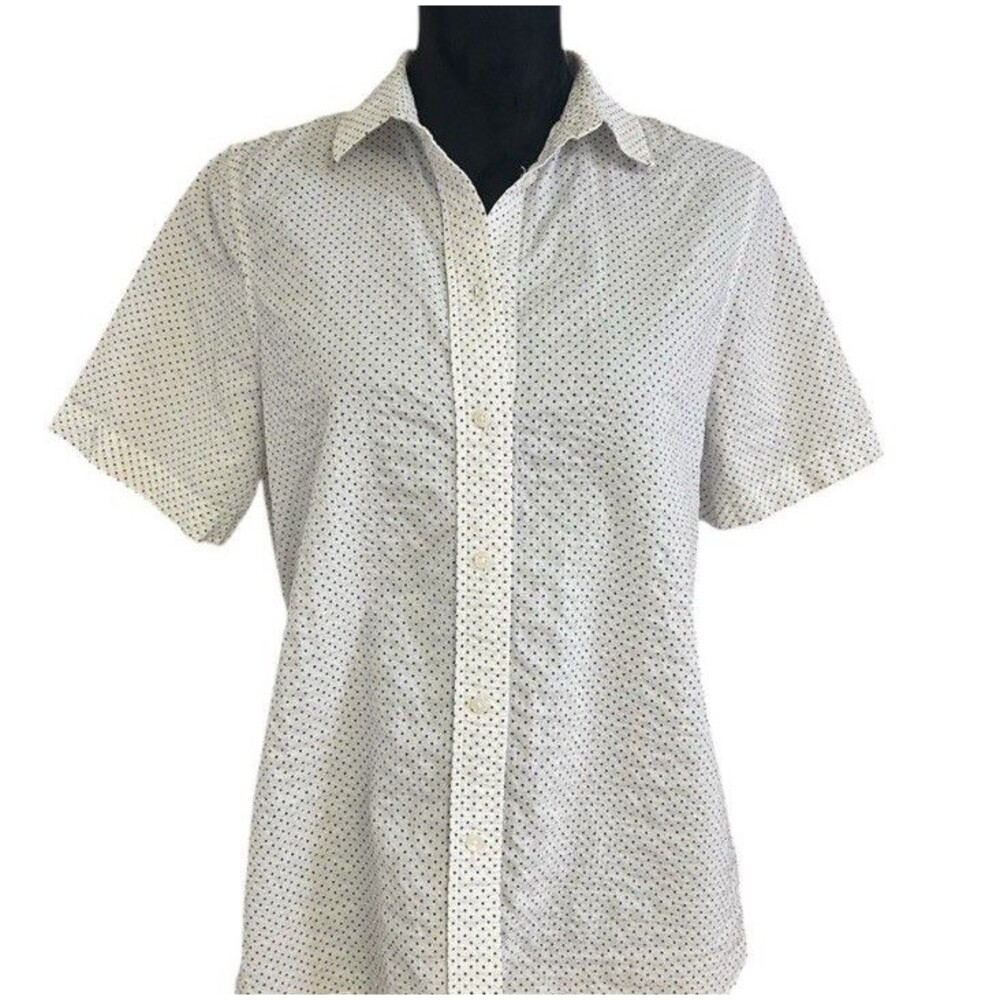 Madewell Crinkle Cotton Short Sleeve Button Front Polka Dot White Shirt Size S